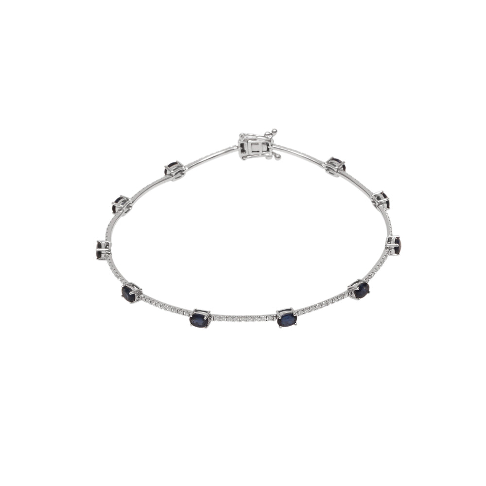 Brazalete estilo tennis con zafiro y diamantes