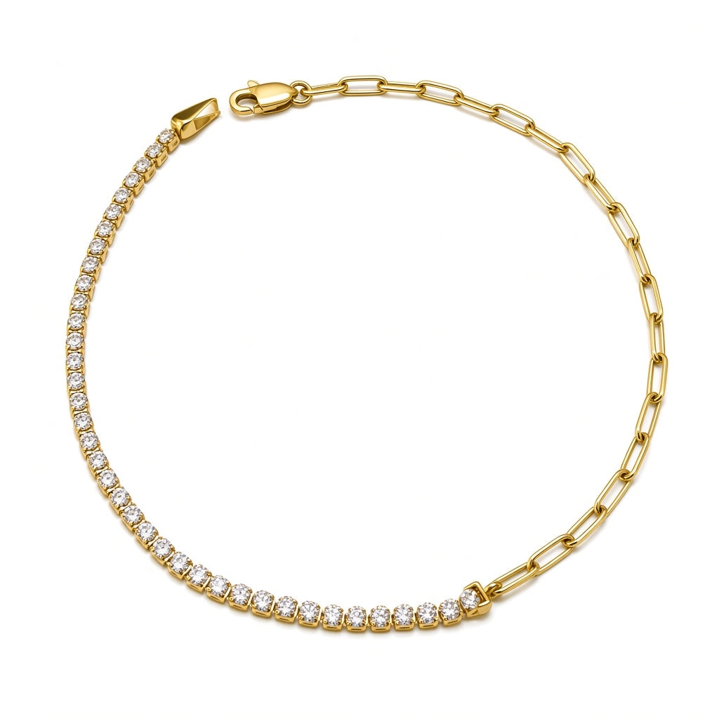 Pulsera combinada estilo tennis y cadena clip