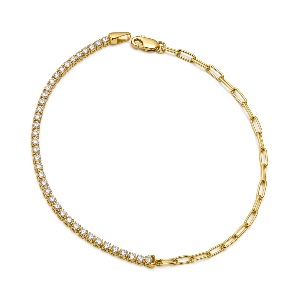 Pulsera combinada estilo tennis y cadena clip
