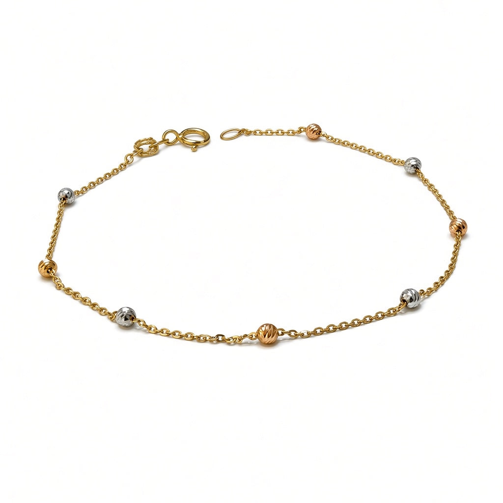 Pulsera oro 10k con esferas diamantadas