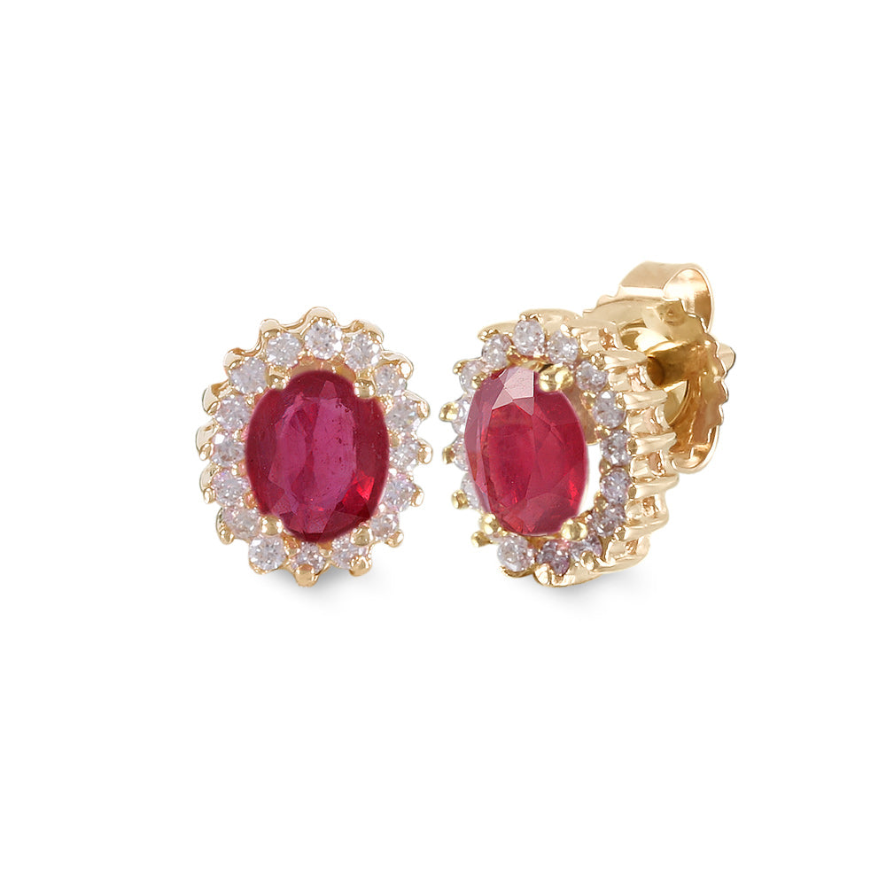 Juego anillo de aretes con rubi y diamantes