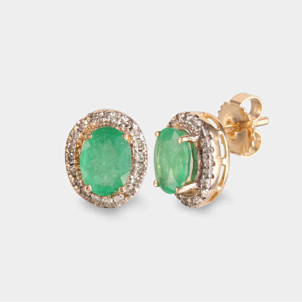 Aretes estilo corto con esmeralda y diamantes