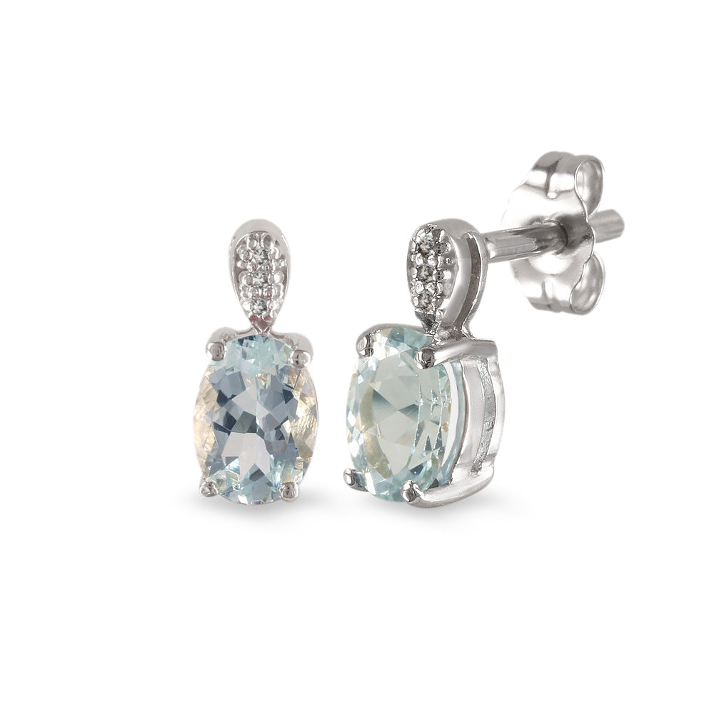 Aretes con aguamarina y diamantes en oro blanco