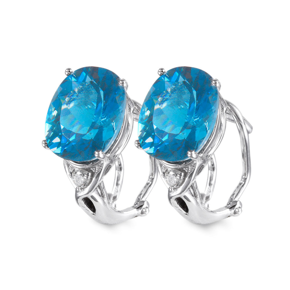 Aretes estilo corto con topacio azul y diamantes