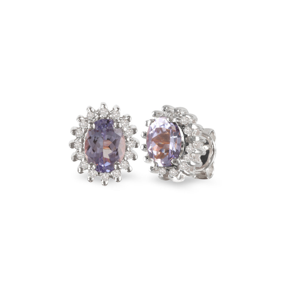 Aretes estilo corto con tanzanita y diamantes