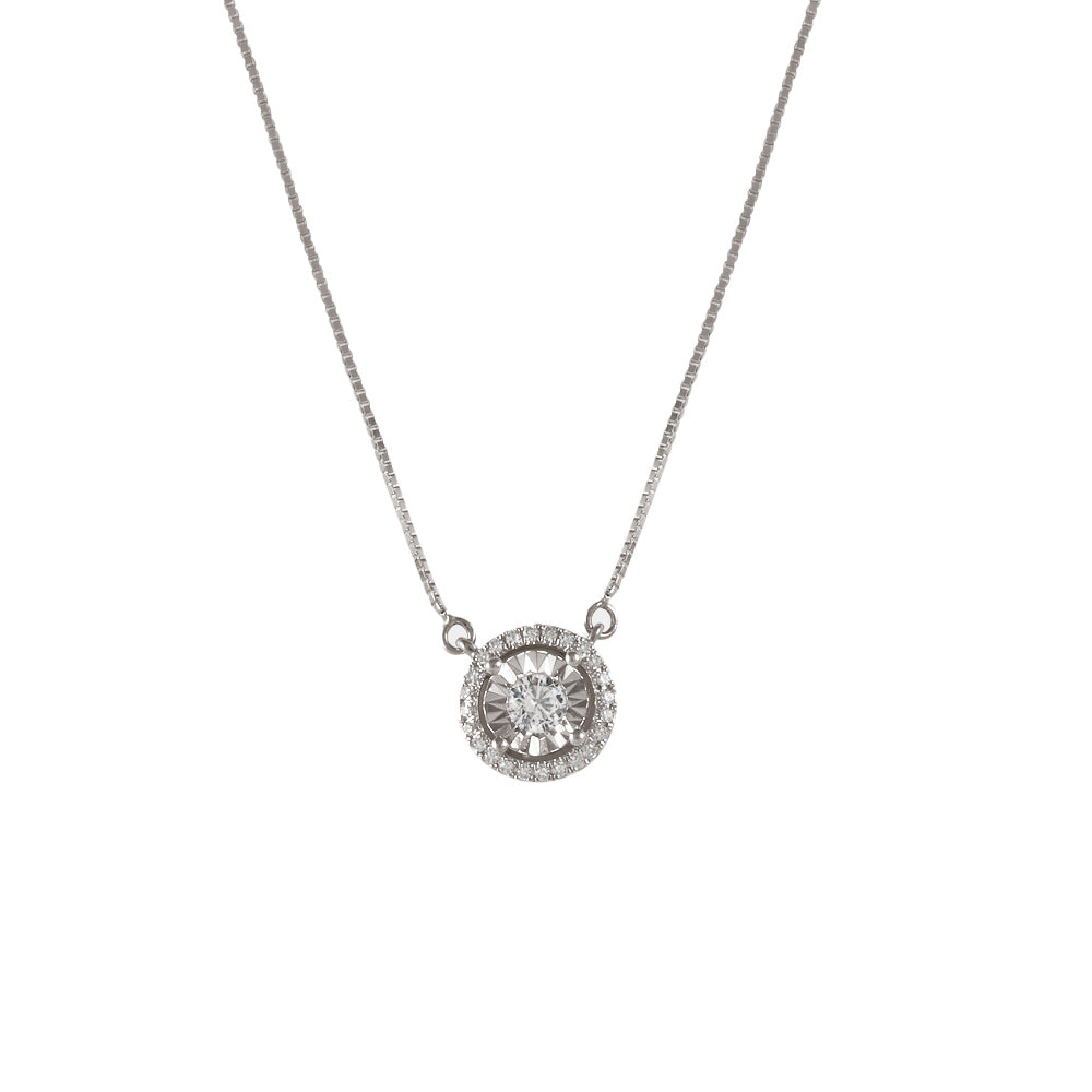 Cadena con dije con diamante central y halo 0.10 ct