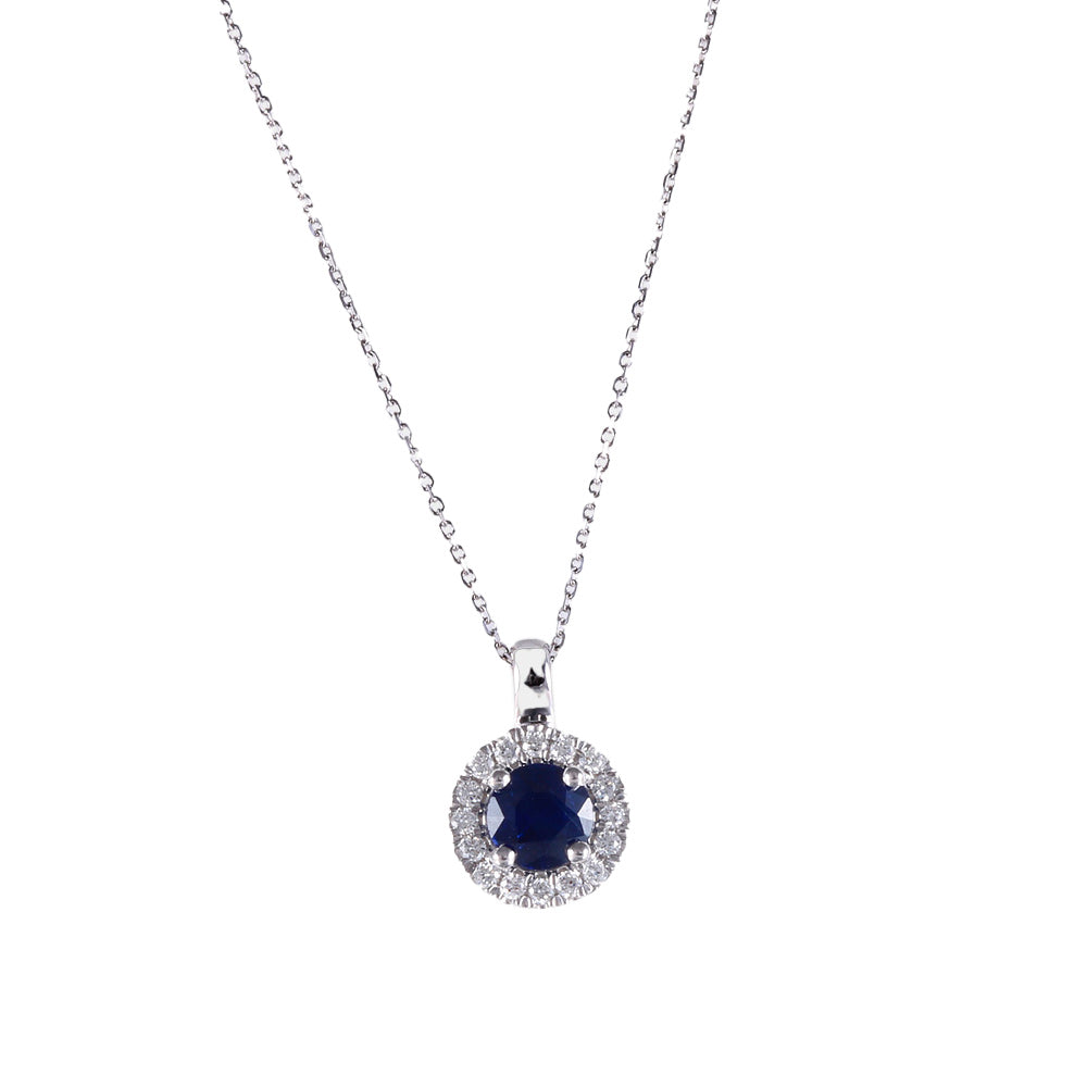 Cadena con dije con zafiro y halo de diamantes
