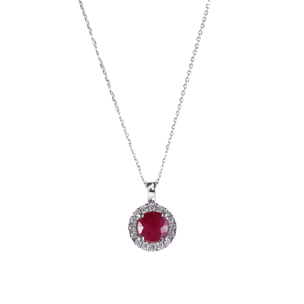 Cadena con dije con rubí y halo de diamantes