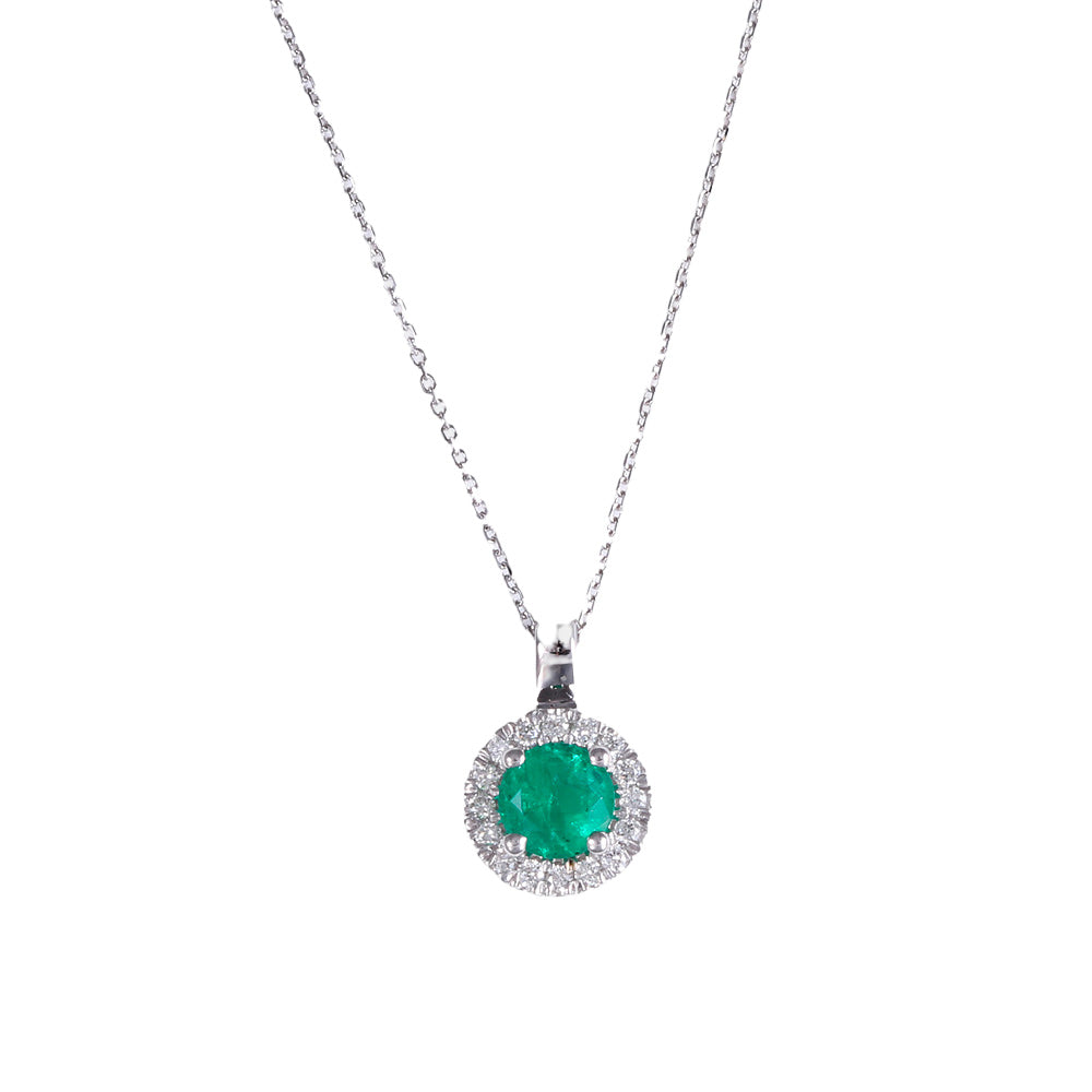 Cadena con dije con esmeralda y halo de diamantes