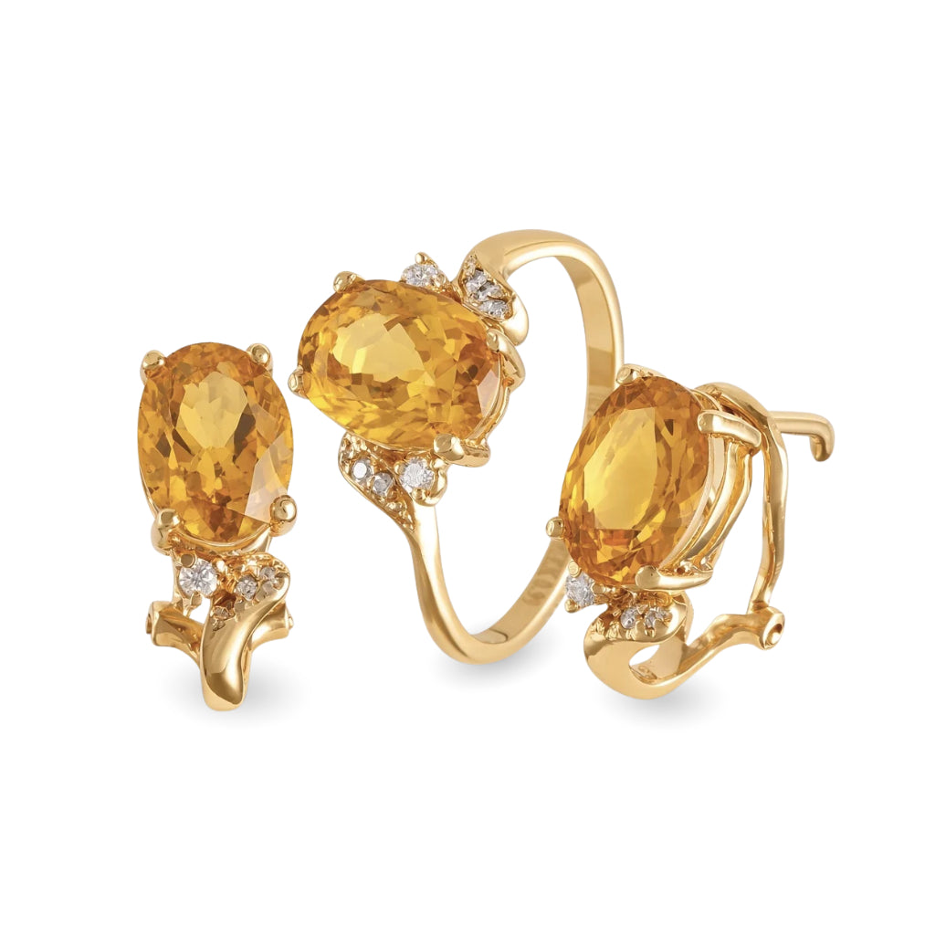 Juego de anillo y aretes con citrina