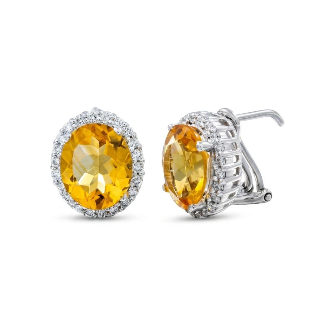 Juego de dije y aretes con citrina en oro blanco