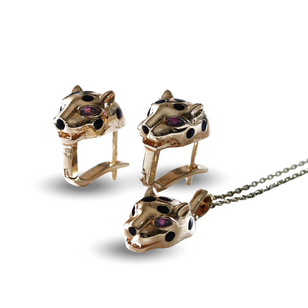 Juego de gargantilla y aretes diseño leopardo