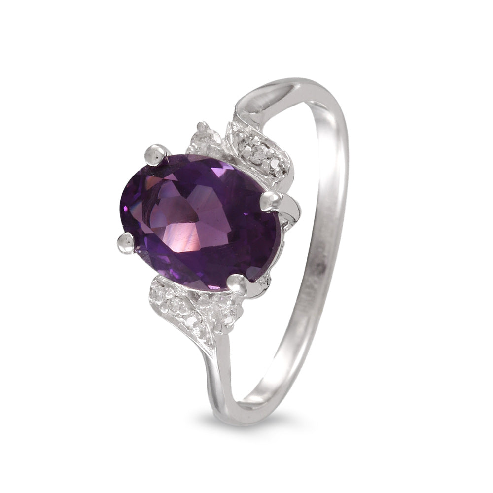 Juego de anillo y aretes con amatista y diamantes