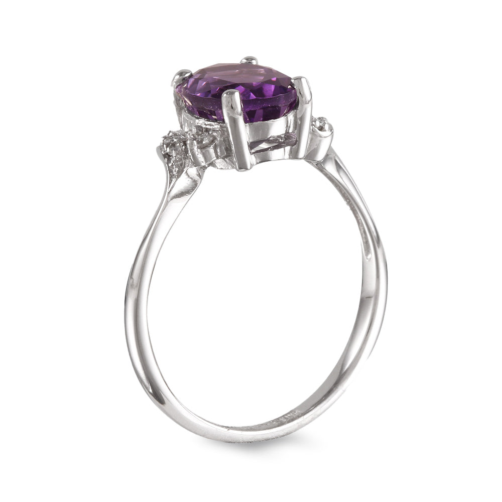 Juego de anillo y aretes con amatista y diamantes