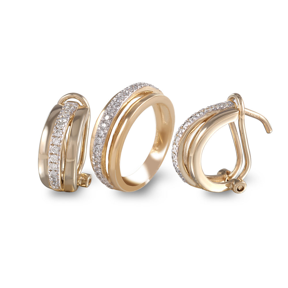Juego de anillo y aretes con diamantes