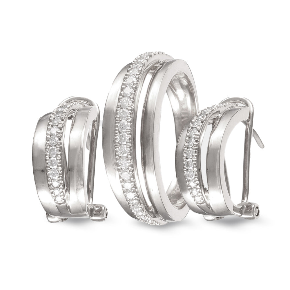 Juego de anillo y aretes con diamantes