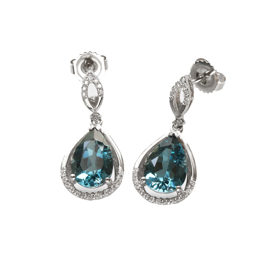 Juego de dije y aretes con topacio london y diamantes