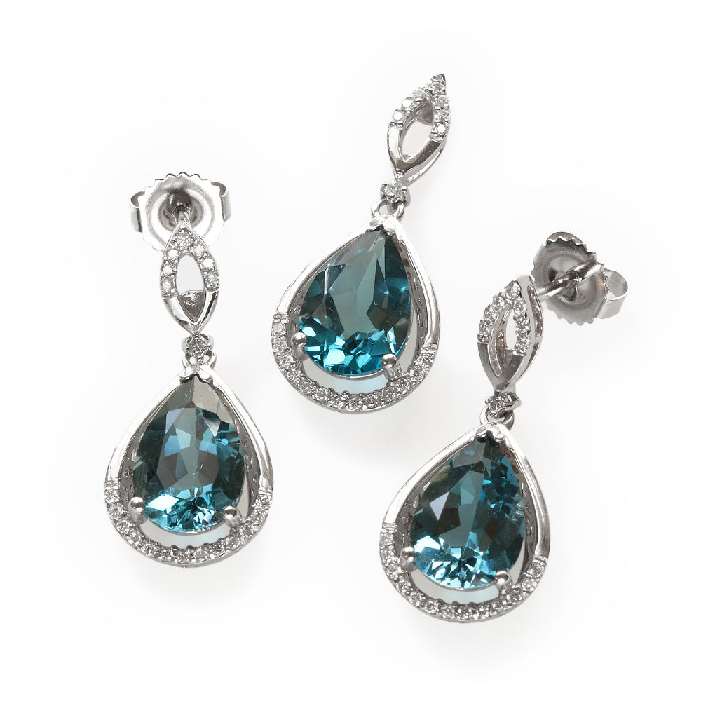 Juego de dije y aretes con topacio london y diamantes