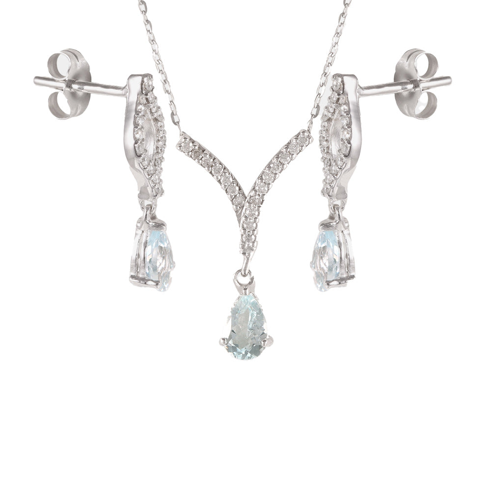 Juego de gargantilla y aretes con aguamarina y diamantes