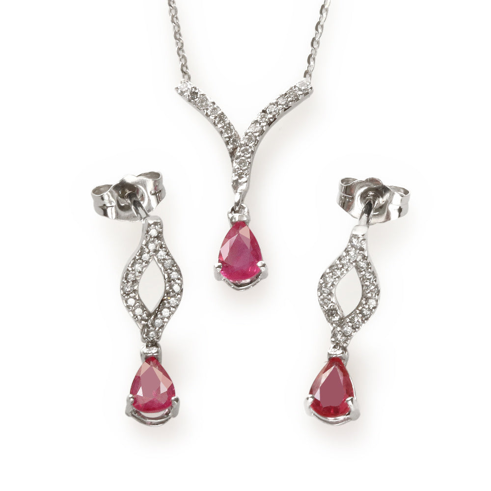 Juego de gargantilla y aretes con rubí y diamantes