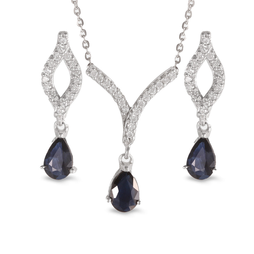 Juego de gargantilla y aretes con zafiro y diamantes