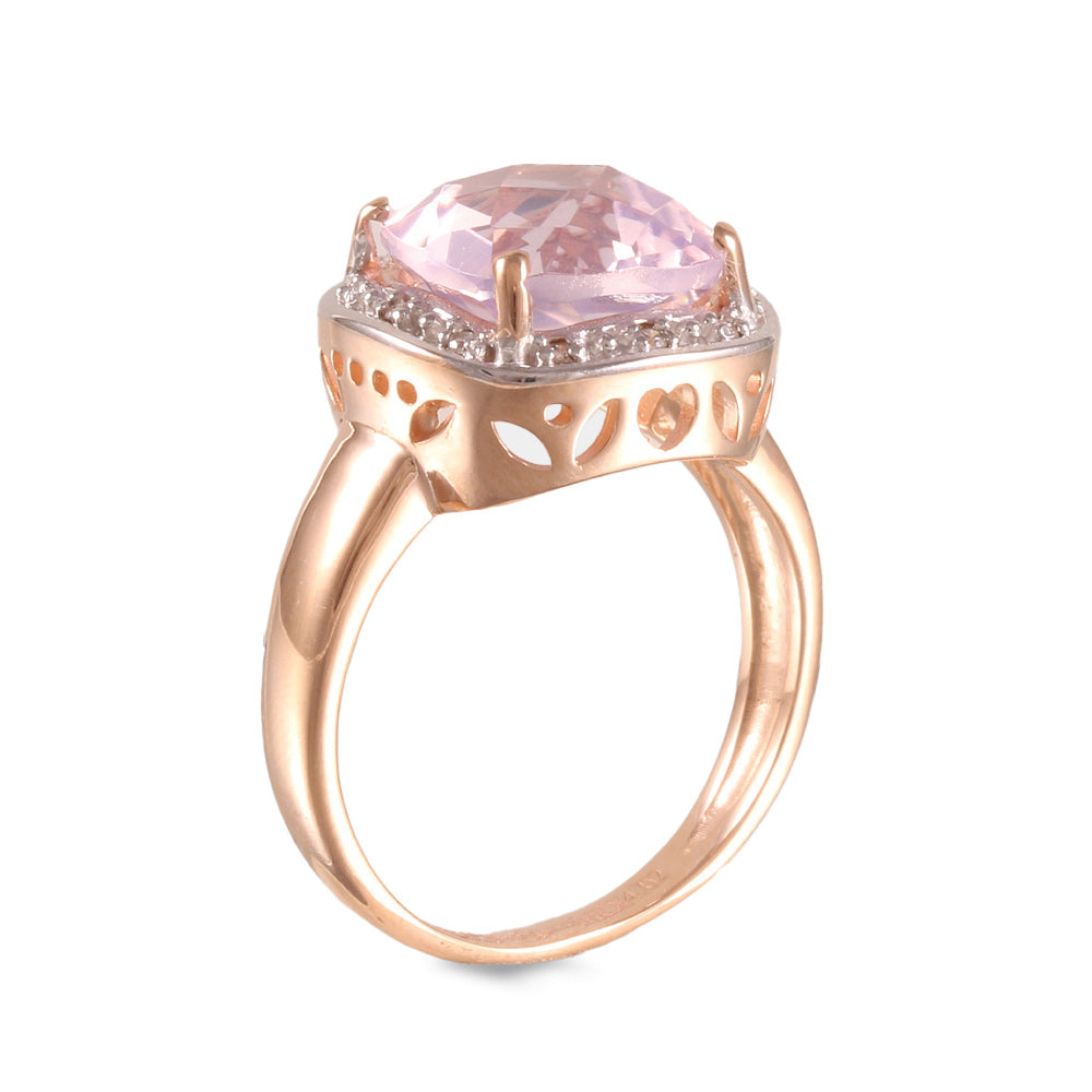 Juego de anillo y aretes con cuarzo lavanda y diamantes