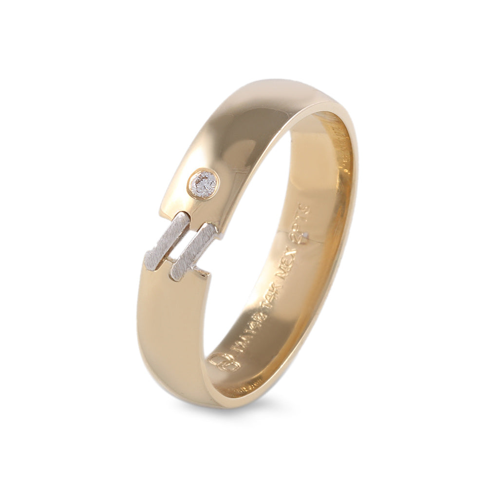 Argolla de matrimonio diseño moderno bicolor con diamante