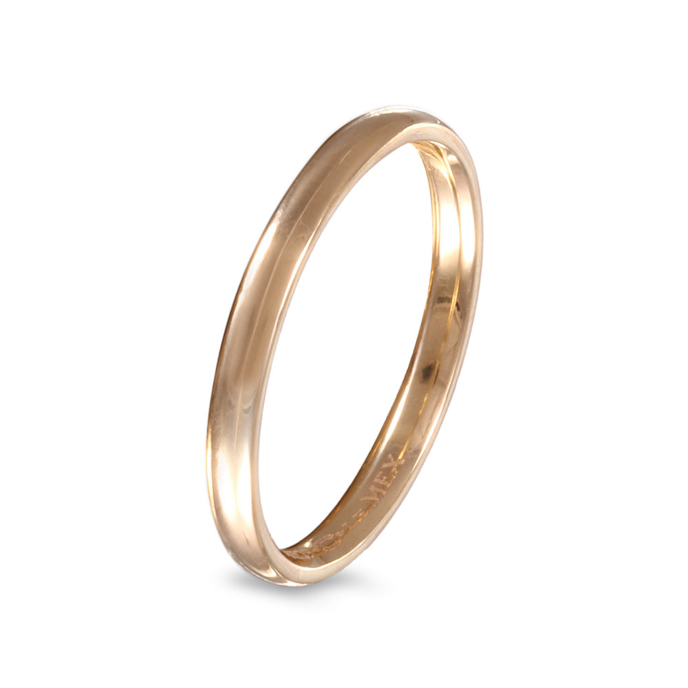 Argolla de matrimonio diseño media caña lisa ancho 2 mm -14K