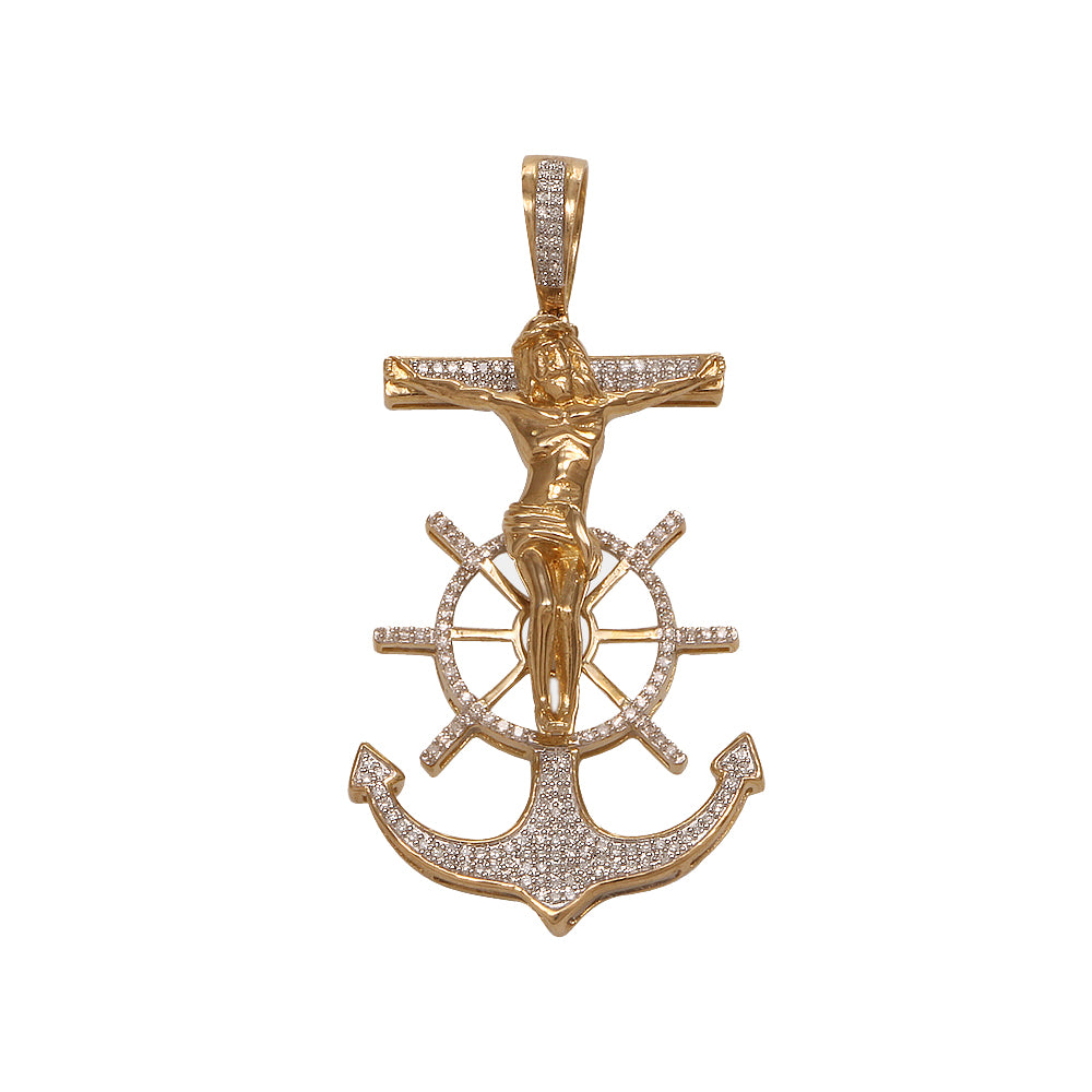 Cruz con Cristo y con diseño de ancla con diamantes