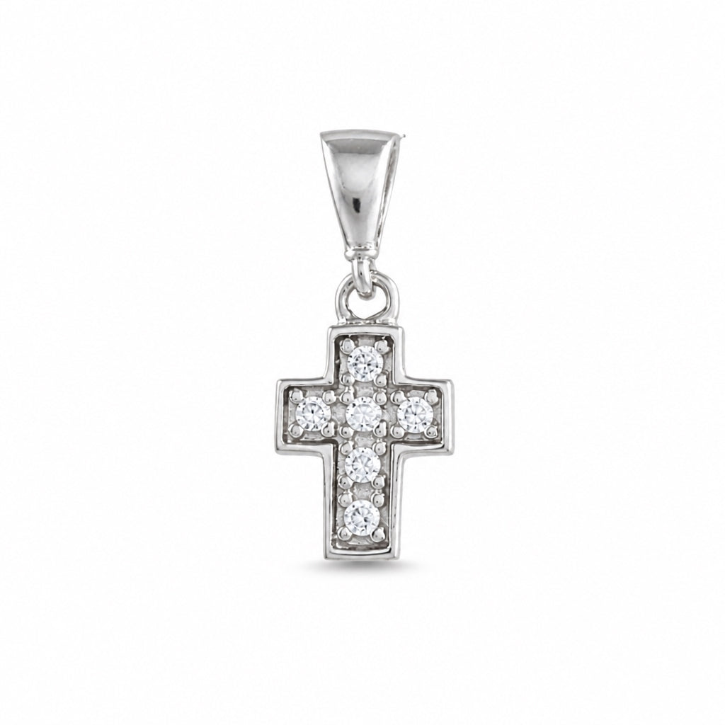 Cruz oro blanco 14k mini con circonias