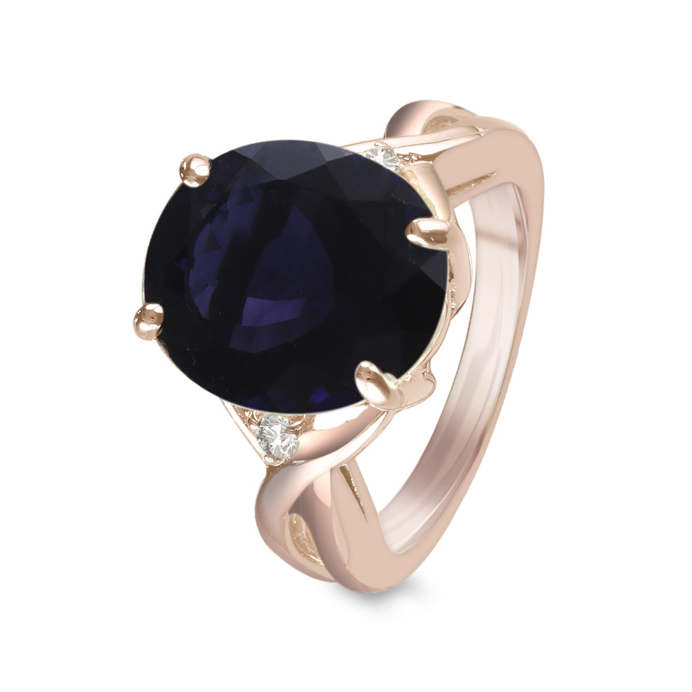 Anillo con iolita y diamantes laterales