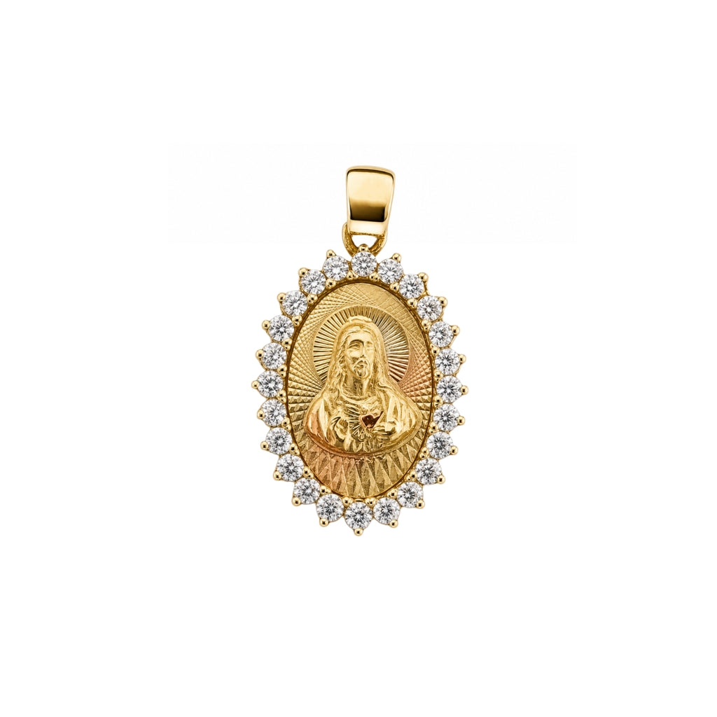 Medalla ovalada Sagrado Corazón de Jesús con circonias