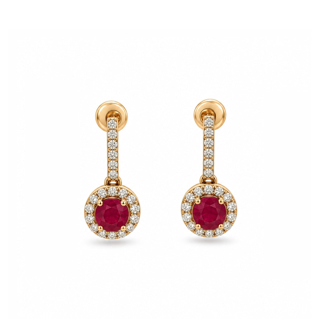 Aretes con rubí y halo de diamantes