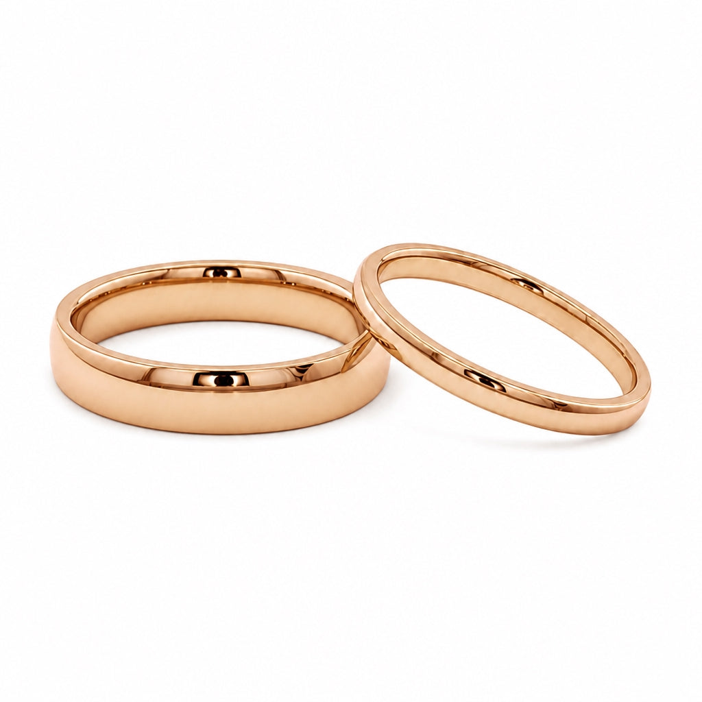 Par de argollas de matrimonio media caña lisa 4 mm y 2 mm
