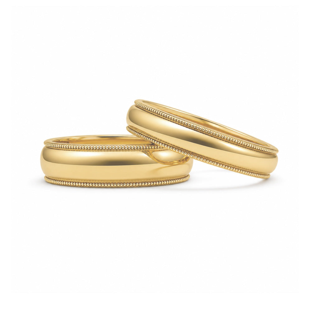 Par de argollas de matrimonio media caña con carrucha 6 mm y 4 mm
