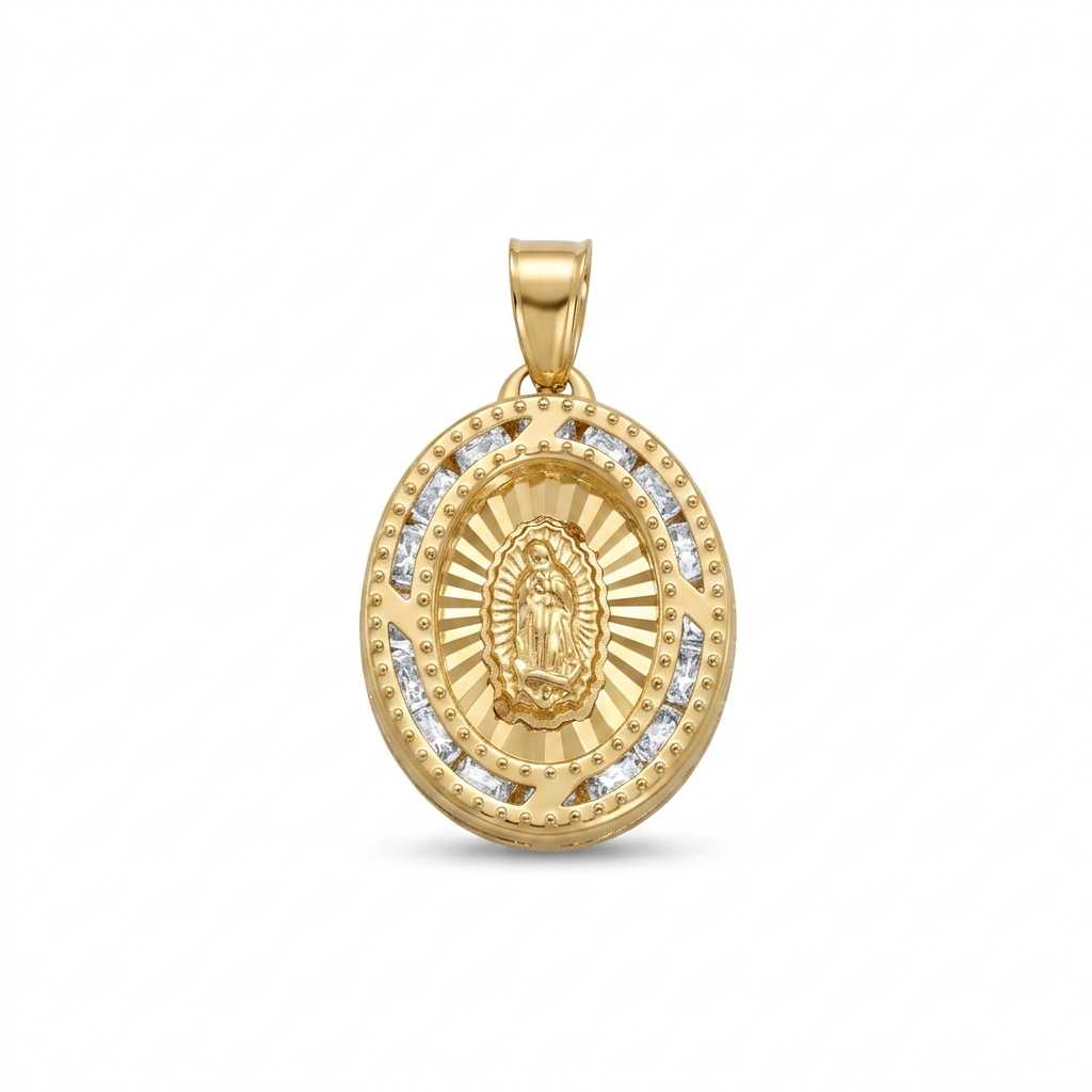 Medalla ovalada Virgen de Guadalupe con circonia