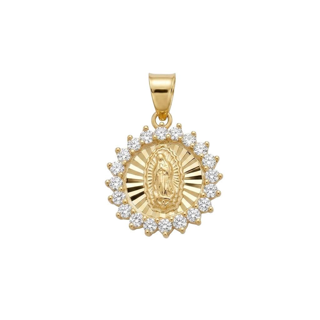 Medalla redonda oro amarillo Virgen de Guadalupe con circonia