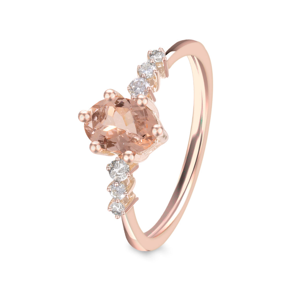 Anillo con morganita y diamantes laterales