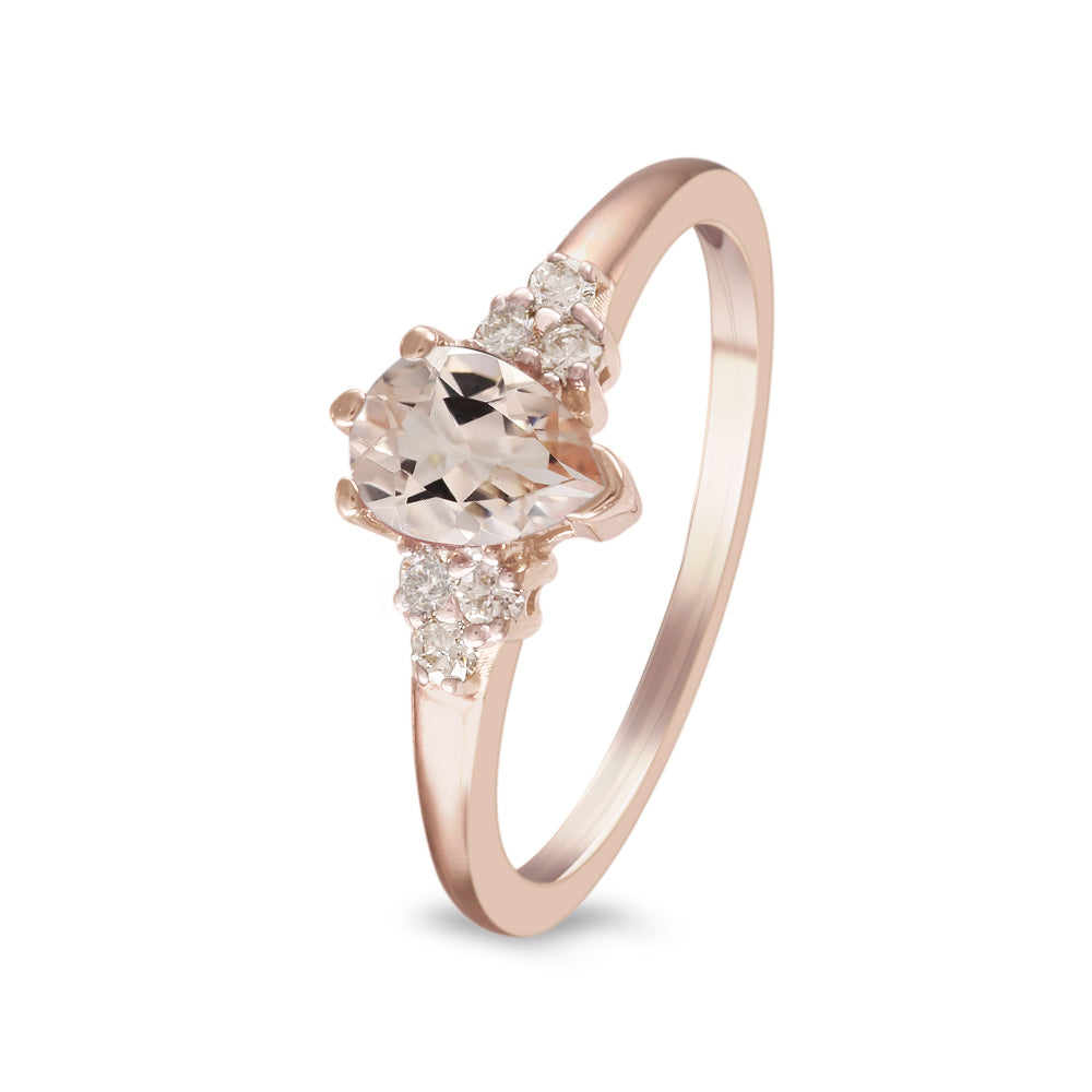 Anillo con morganita y diamantes laterales