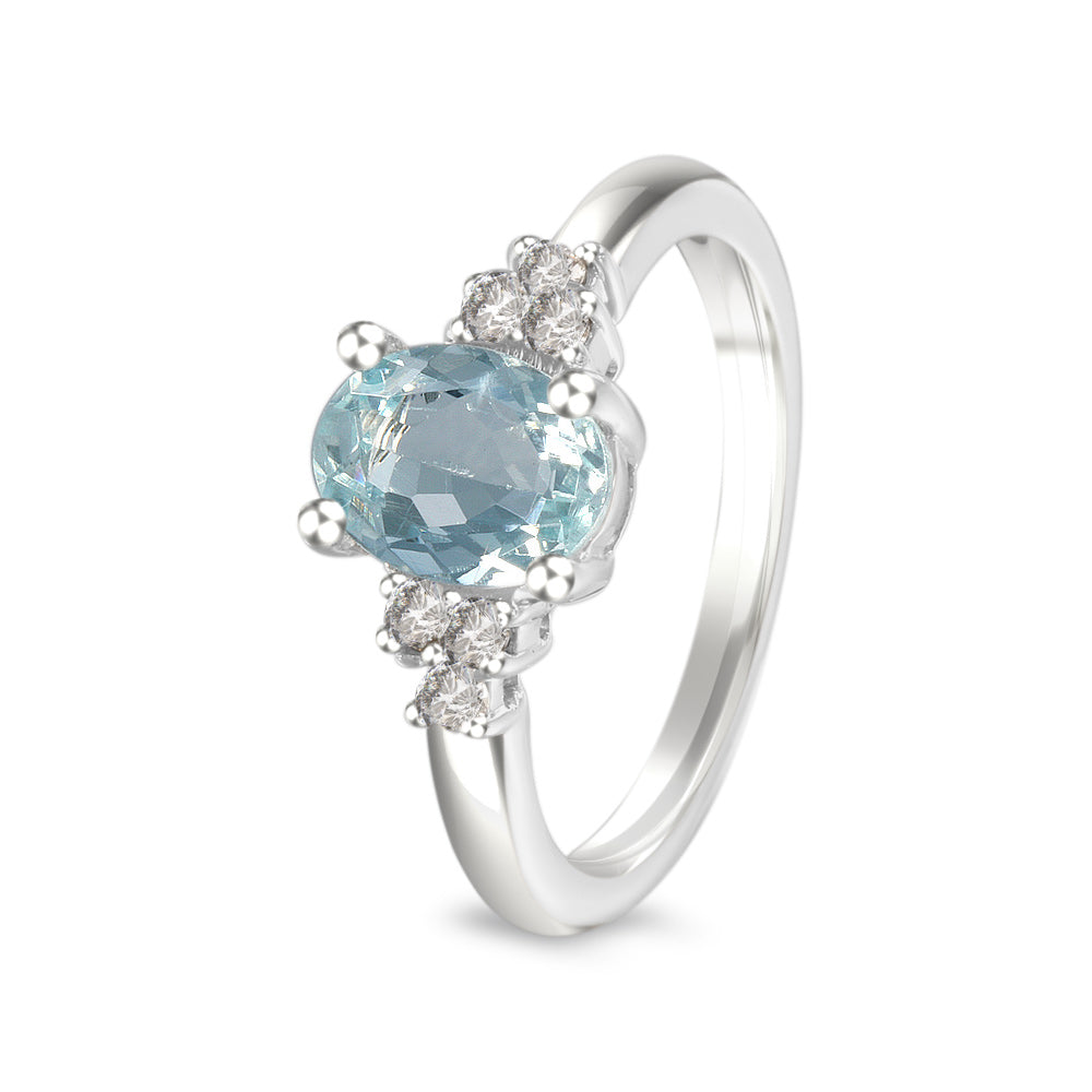 Anillo con aguamarina y diamantes laterales