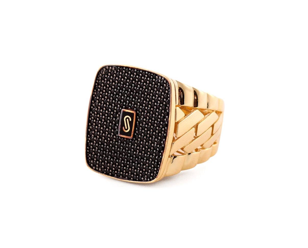 Anillo Monaco Chain diseño cuadrado con circonia negra