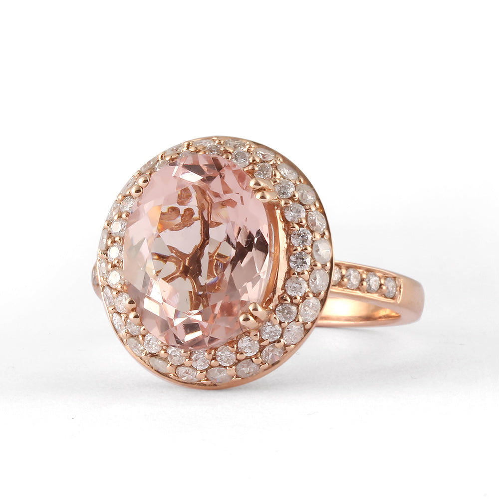 Anillo con morganita y halo de diamantes