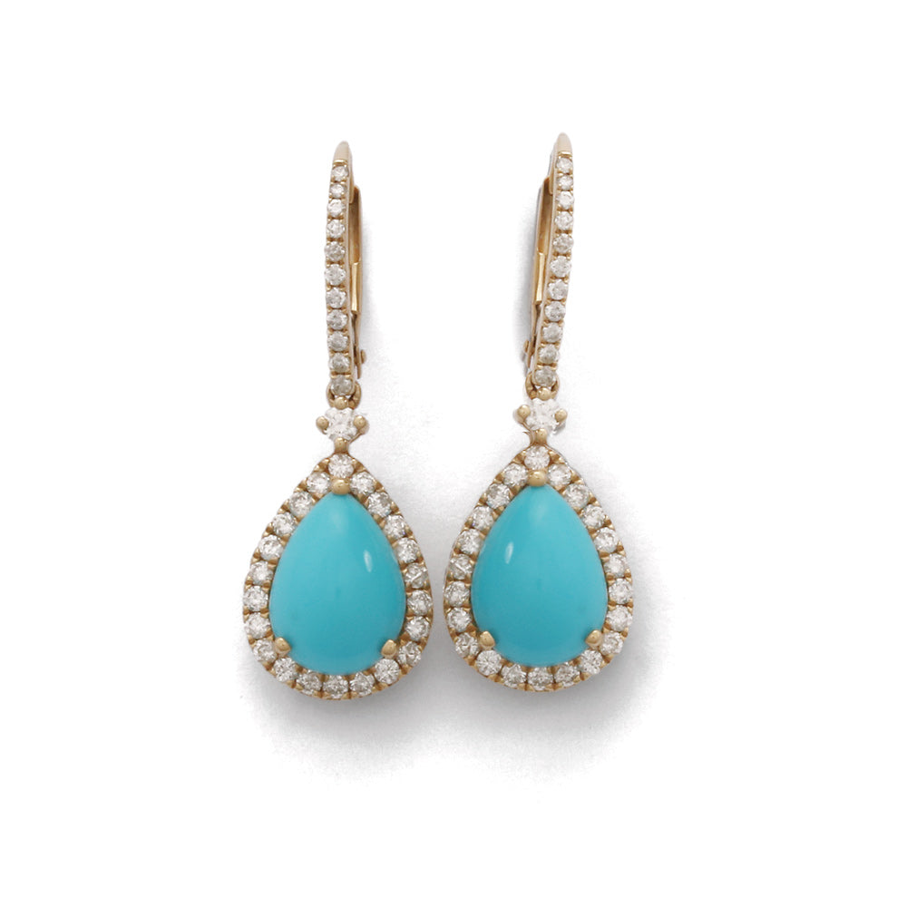 Aretes diseño gota con turquesa y diamantes