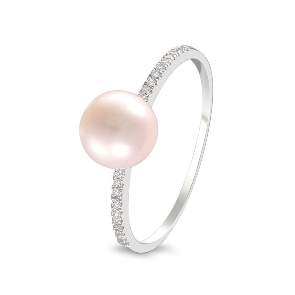 anillo con perla y diamantes laterales