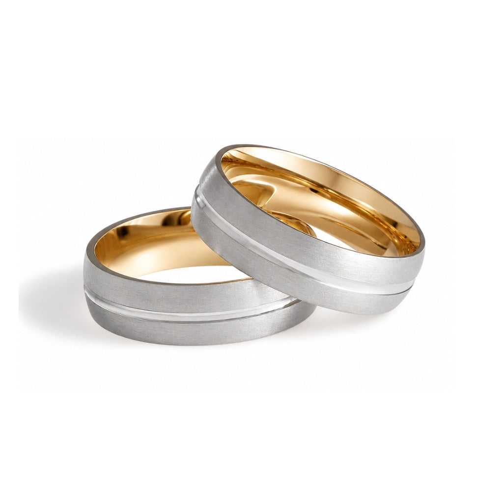 Par de argollas de matrimonio diseño satinado con interior oro amarillo 6 mm