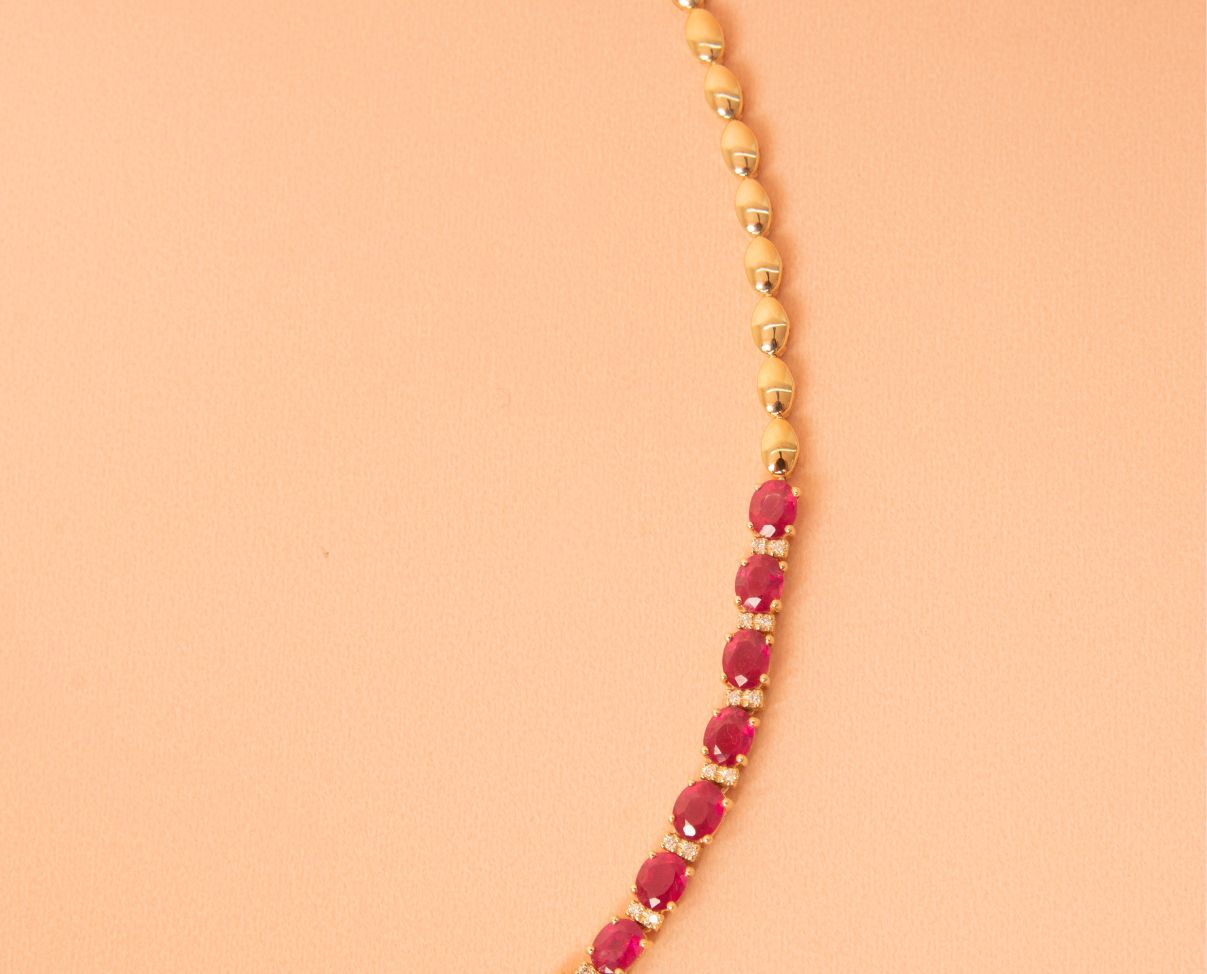 Gargantilla oro amarillo 14k con rubí y diamante Modelo G4XC-376-00906