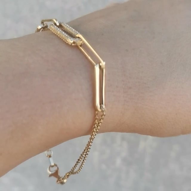 Pulsera Para Dama Oro Amarillo 14K Estilo eslabon zirconias broche perico