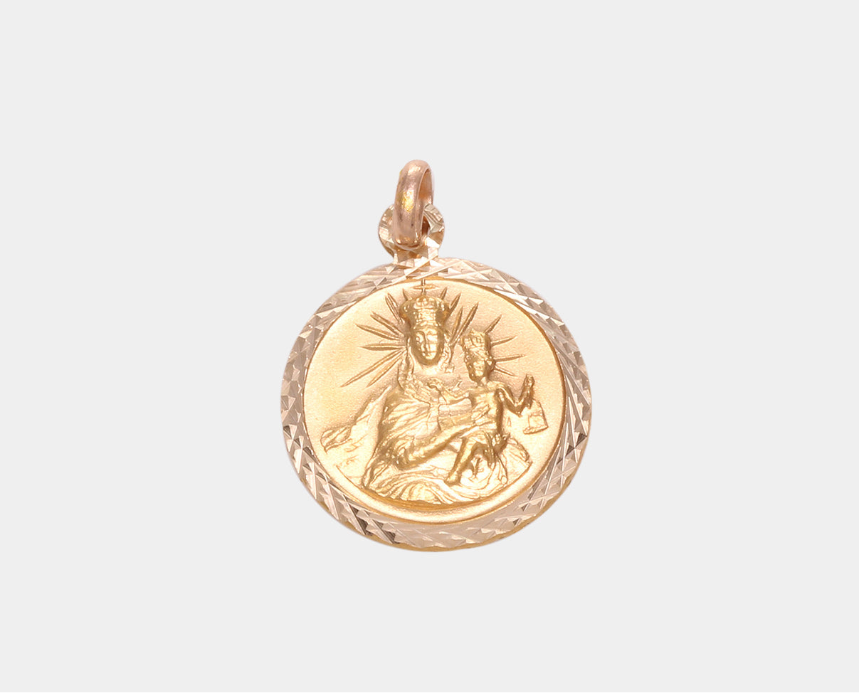 Medalla redonda Escapulario Virgen de Fatima y Sagrado Corazón de Jesús Oro Amarillo 10k. Joyería Religiosa. Joyería para Primera Comunión. Medallas.
