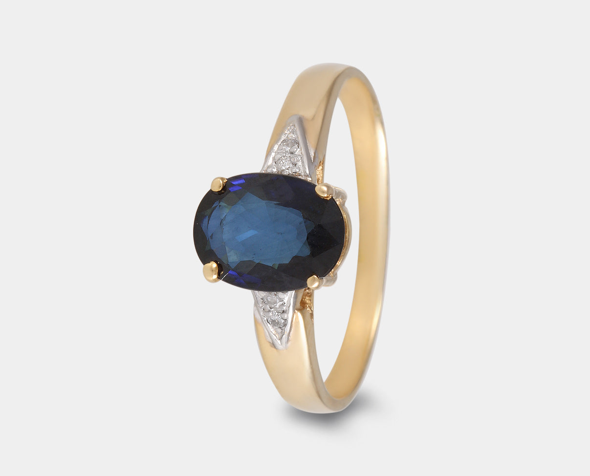 Juego oro amarillo con zafiro y diamantes 14k. Joyeria para dama. Regalos para mamá.