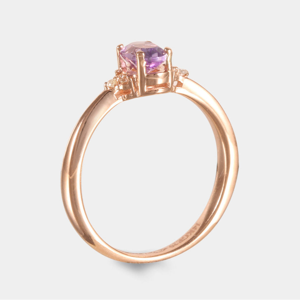Radiante Anillo con Amatista y Diamantes en Oro Rosa 14k. Anillo de compromiso con Turmalina. Oro Rosa. Piedras natales. Gemas.